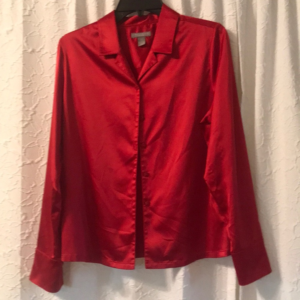 Investments petites. Red Satin long sleeve shirt